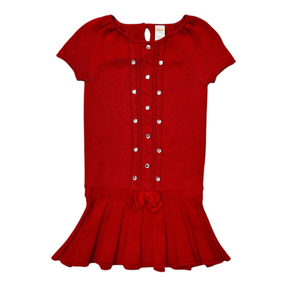 Gymboree Girls’ 8 Red Valentine Jeweled Sweater Dress With Bow And Pleated Skirt